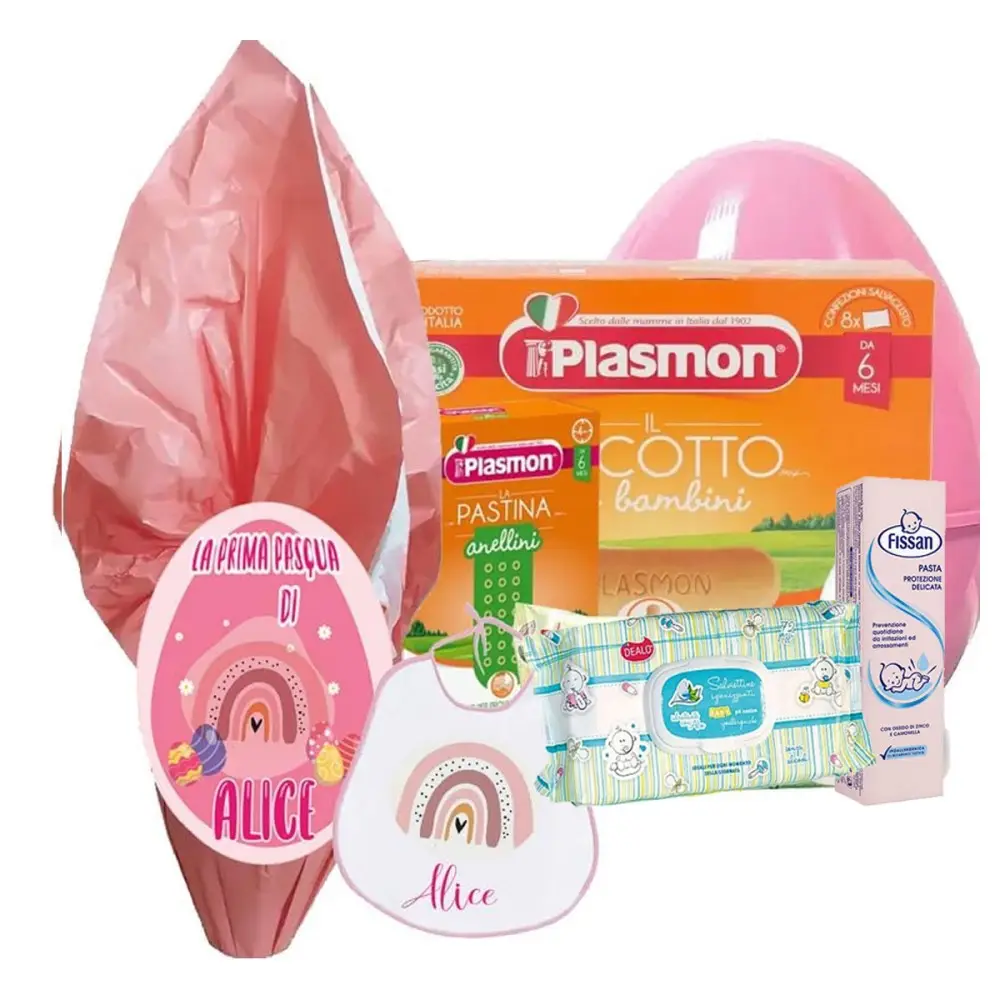 Set Uovo di Pasqua Arcobaleno Boho Rosa Plasmon Personalizzabile