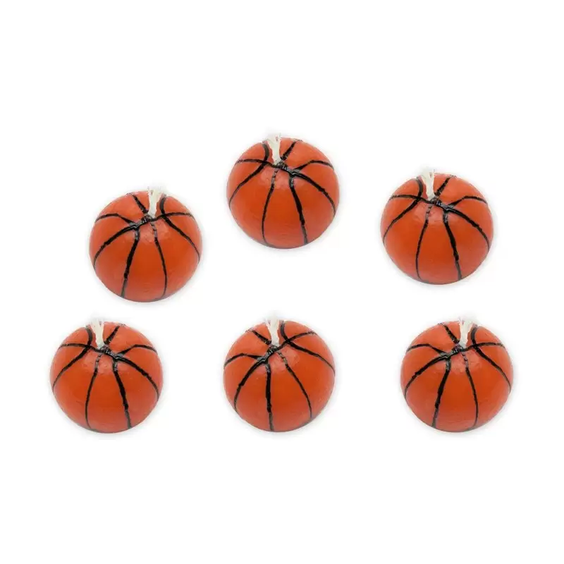SET 6 CANDELINE A FORMA DI PALLA DA BASKET CANDELE TORTA COMPLEANNO CANESTRO