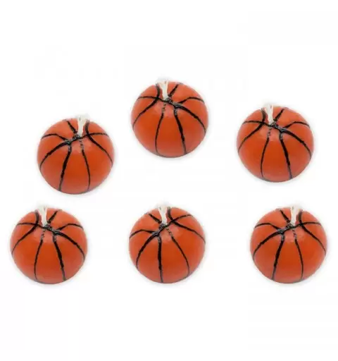 SET 6 CANDELINE A FORMA DI PALLA DA BASKET CANDELE TORTA COMPLEANNO CANESTRO