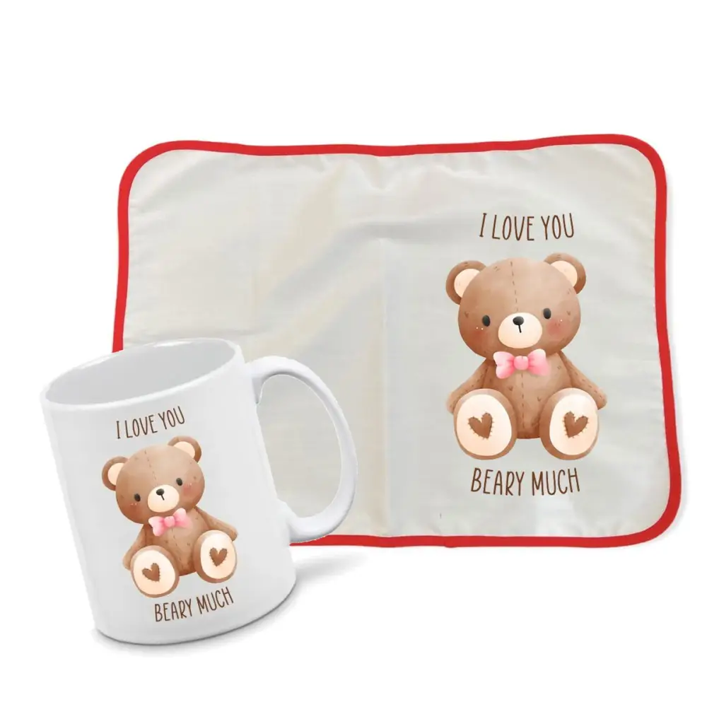 Tovaglietta Americana + tazza I love beary much personalizzabile