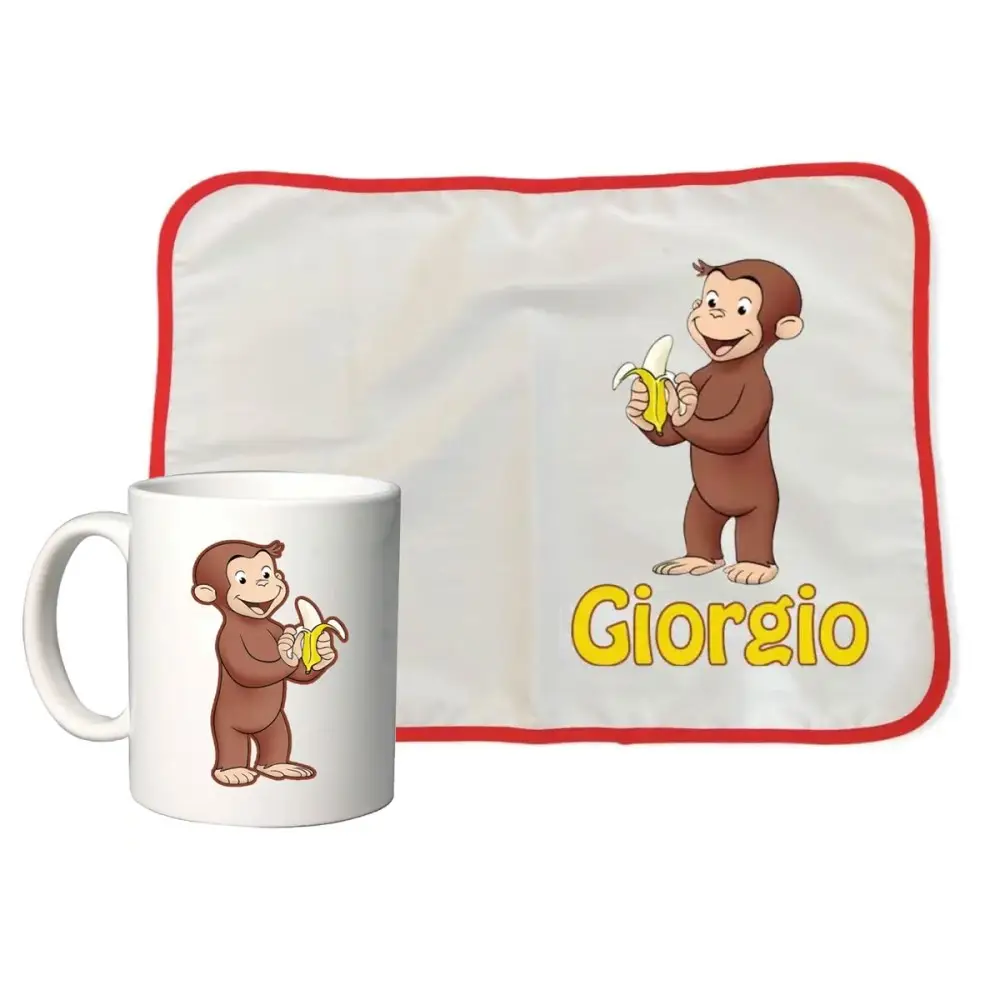 Tovaglietta Americana + tazza Curioso come George personalizzabile