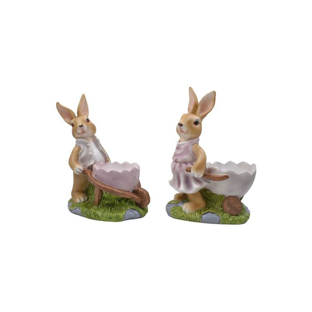 Coniglietto pasquale resina con uovo, soggetti assortiti e casuali 19 x 21 cm B06