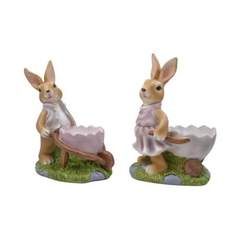 Coniglietto pasquale resina con uovo, soggetti assortiti e casuali 19 x 21 cm B06