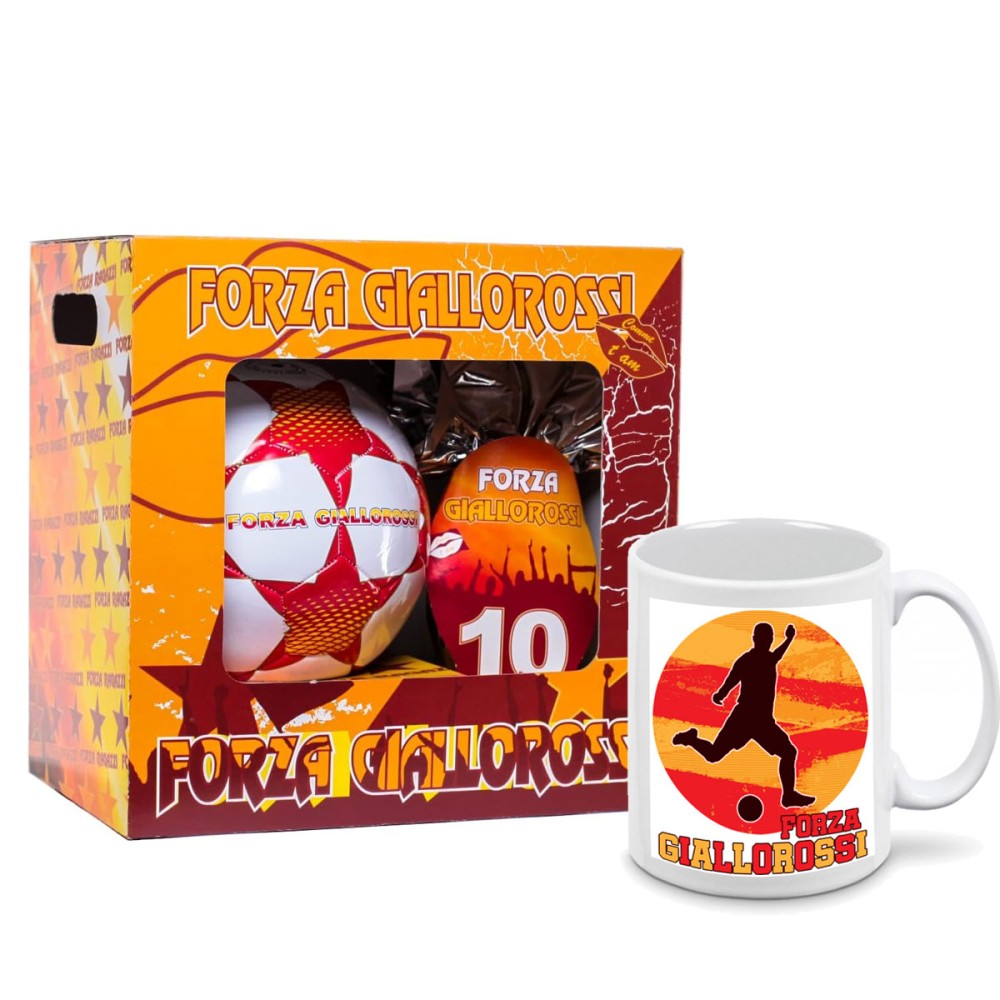 Uovo di Pasqua 150 g Giallorosso Con Pallone n.5 e tazza