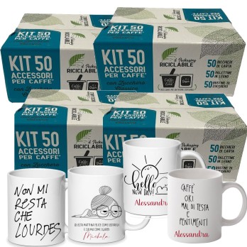 Kit caffè bicchieri , palette e zucchero + 2 tazzine personalizzabili