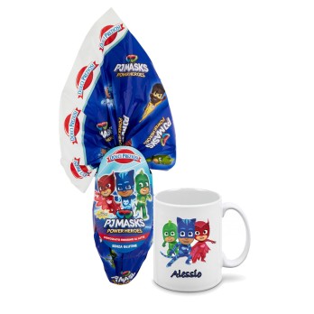 Uovo di Pasqua 150  gr super Pigiamini pj masks + tazza personalizzabile