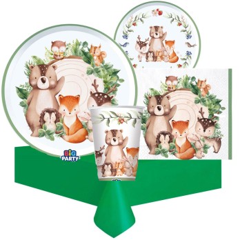 Kit 12 persone animaletti del bosco wood animals con piatti dessert