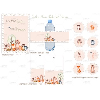 Kit 12 persone animaletti del bosco wood animals con festa in carta