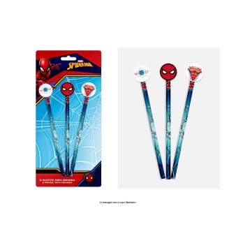 3 MATITE SPIDERMAN UOMO RAGNO CON GOMMA