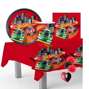 Kit Hot Wheels per 8 persone con fluffy e palloncini