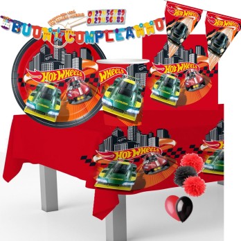 Kit Hot Wheels per 40 persone con bandierina e ghirlanda