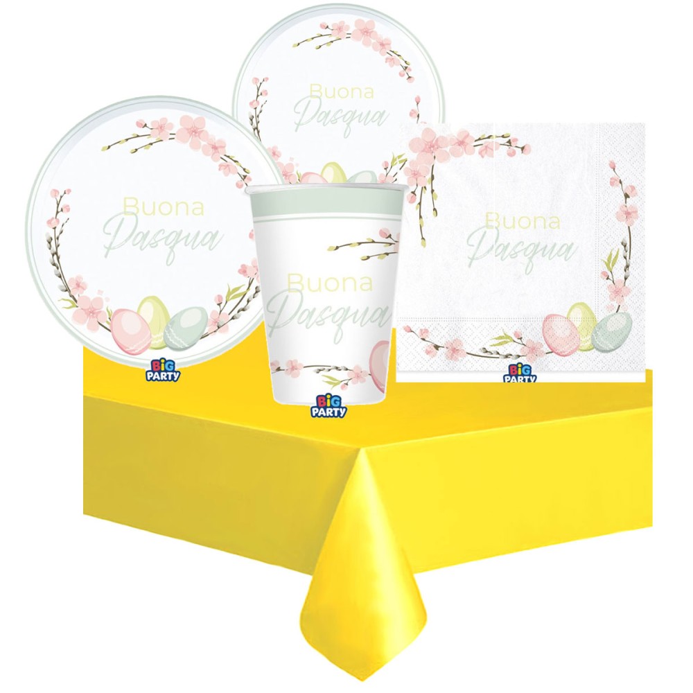 Kit tavola Buona pasqua per 12 persone con piatti dessert