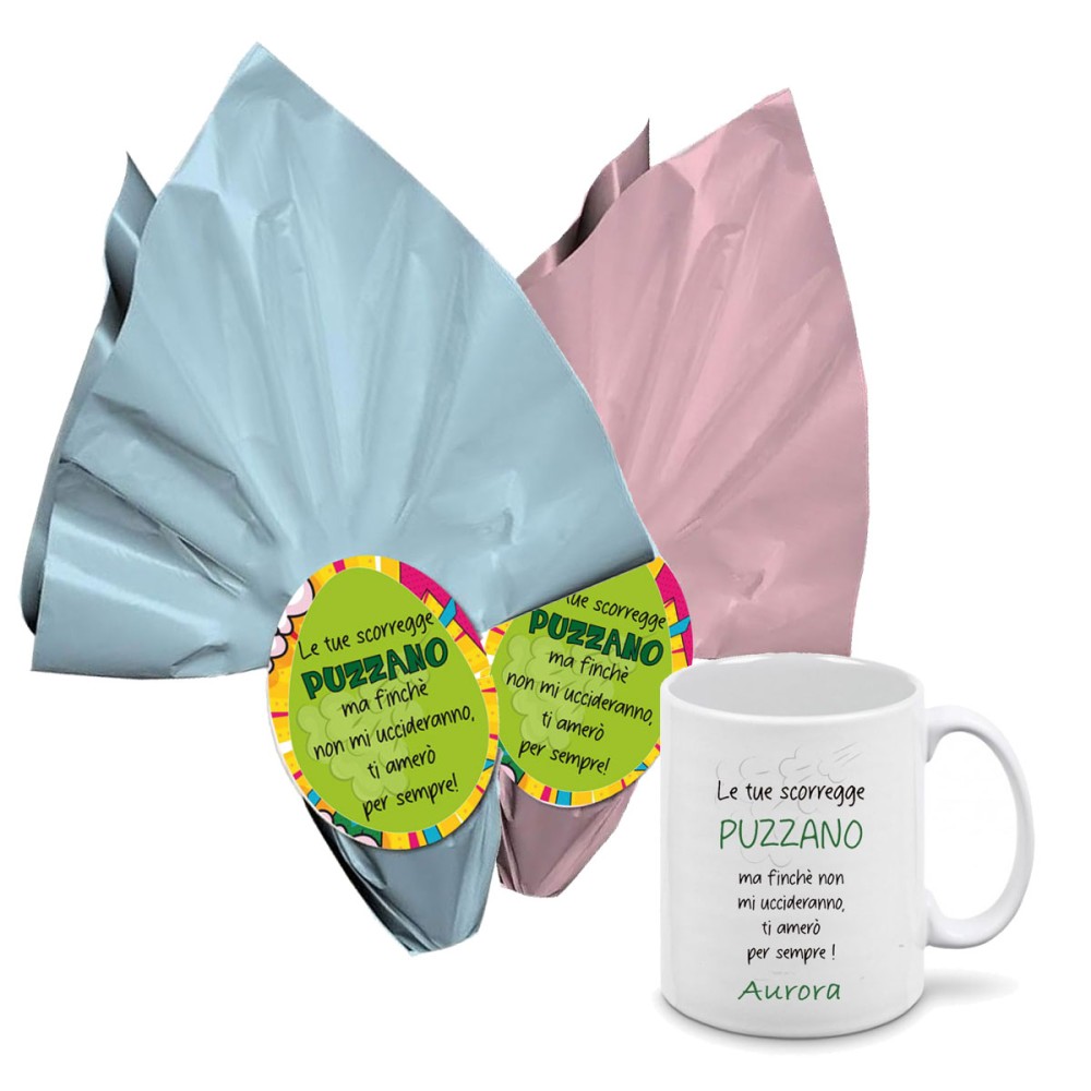 Uovo di Pasqua le tue scorregge puzzano + tazza personalizzabile