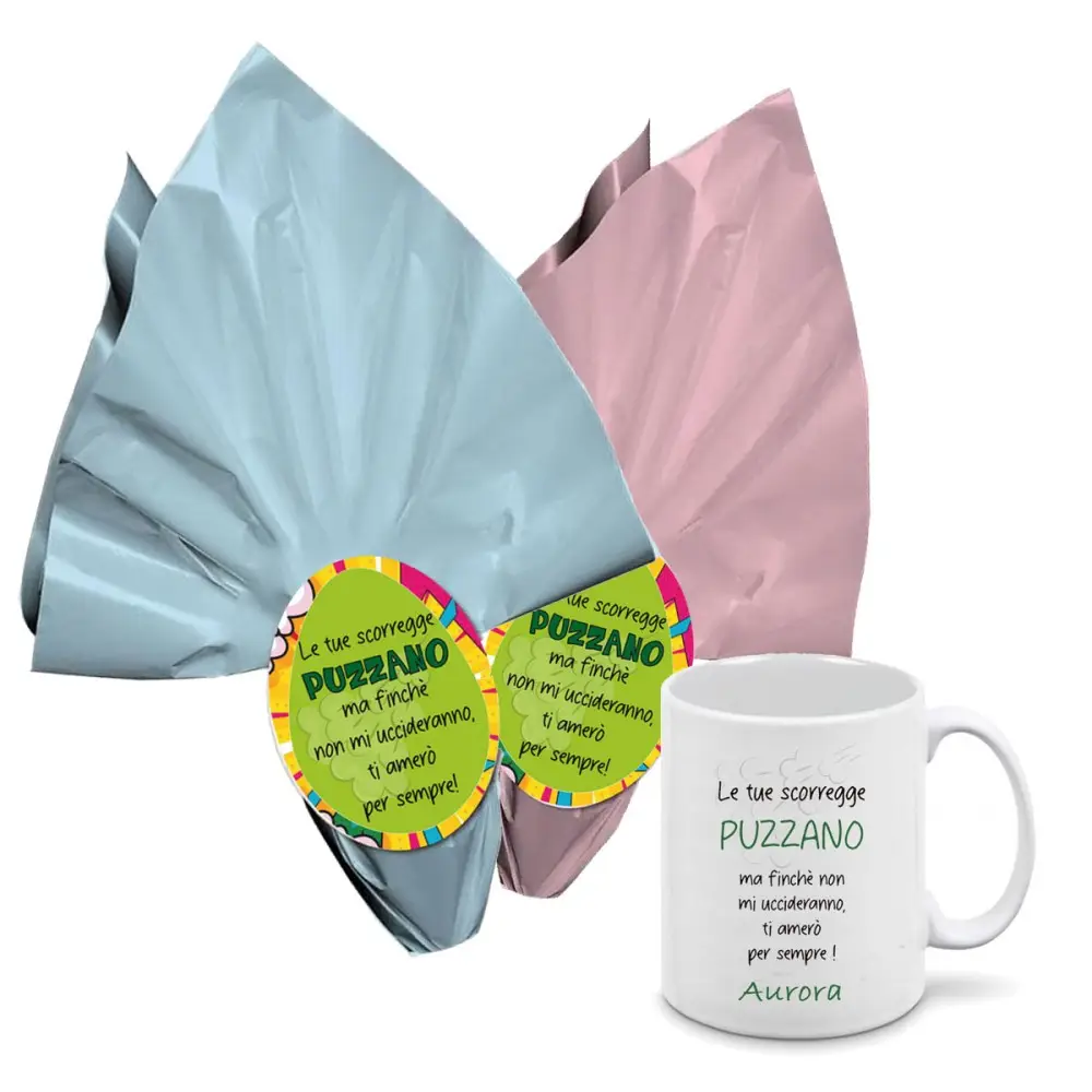 Uovo di Pasqua le tue scorregge puzzano + tazza personalizzabile