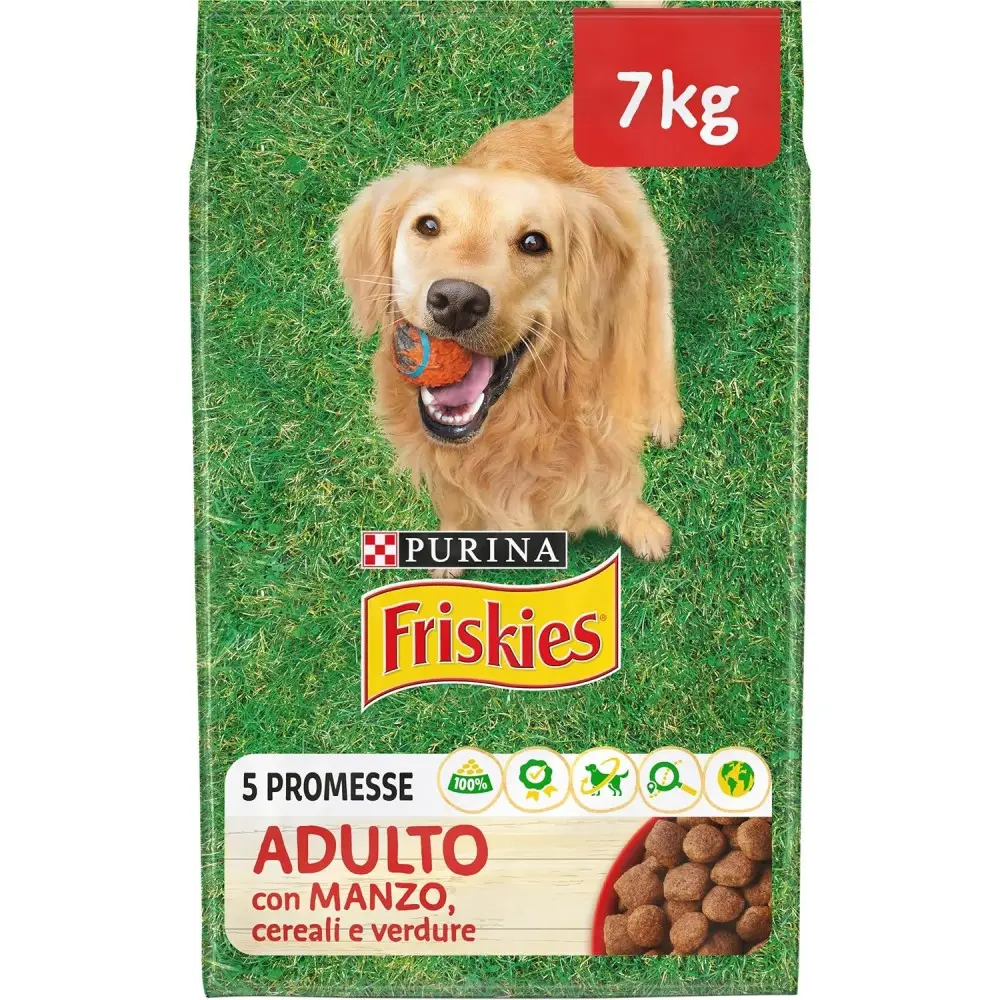 PURINA FRISKIES Crocchette per Cani Adulti con Manzo, Cereali e Verdure Sacco da 7kg