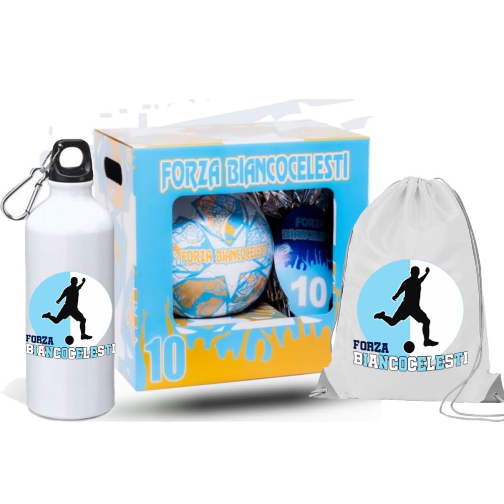 Uovo di Pasqua 150 g Lazio Bianco celeste Con Pallone n.5 + sacca e borraccia
