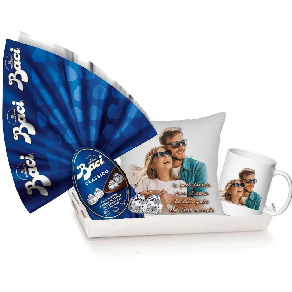 Set Uovo di Pasqua Baci Perugina fondente 265 g con cuscino e tazza fai da te