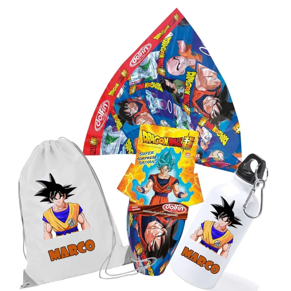 Uovo di Pasqua Dragonball + borraccia e sacca personalizzabili