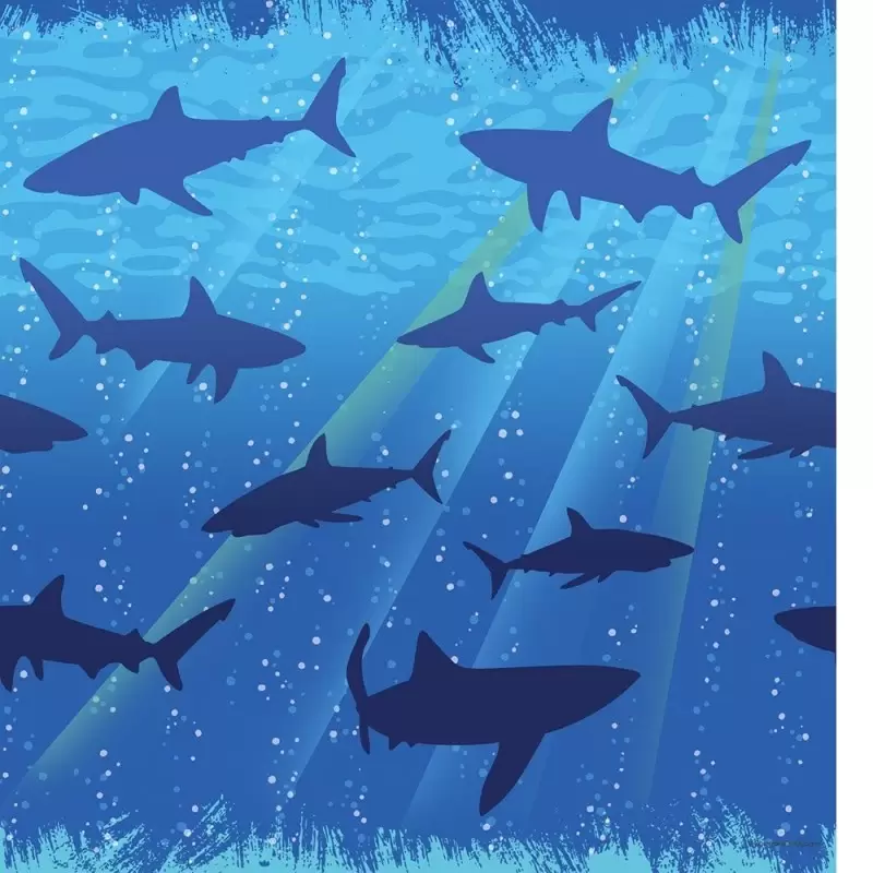 TOVAGLIA DA TAVOLA SQUALI SHARK SPLASH ADDOBBO COMPLEANNO ADULTI BAMBINO MARE
