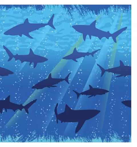 TOVAGLIA DA TAVOLA SQUALI SHARK SPLASH ADDOBBO COMPLEANNO ADULTI BAMBINO MARE