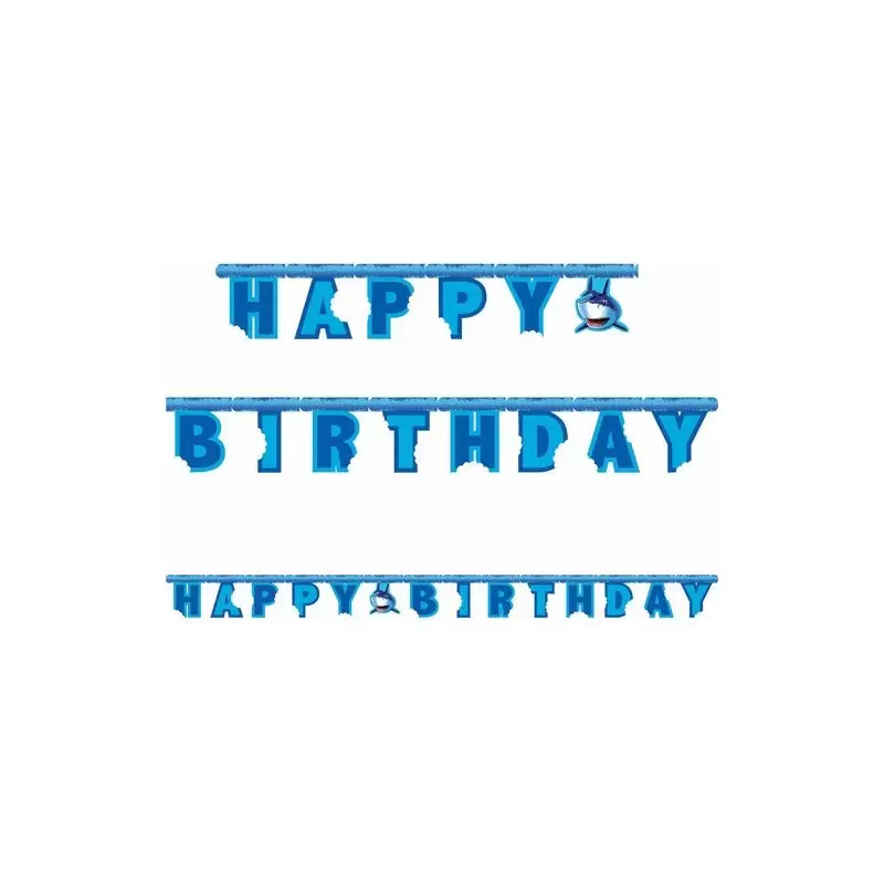 GHIRLANDA FESTONE HAPPY BIRTHDAY SQUALI SHARK SPLASH COMPLEANNO FESTA ADDOBBI
