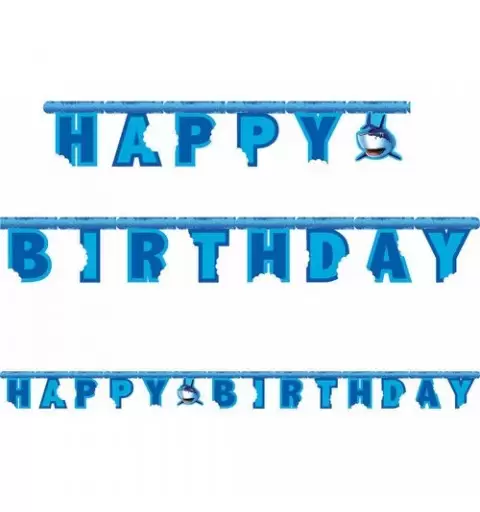 GHIRLANDA FESTONE HAPPY BIRTHDAY SQUALI SHARK SPLASH COMPLEANNO FESTA ADDOBBI