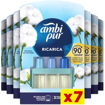 Ambi Pur 3Volution Profumatore per Ambienti, 7 Ricariche per Diffurore Elettrico, Fragranza Nuvole Cotone