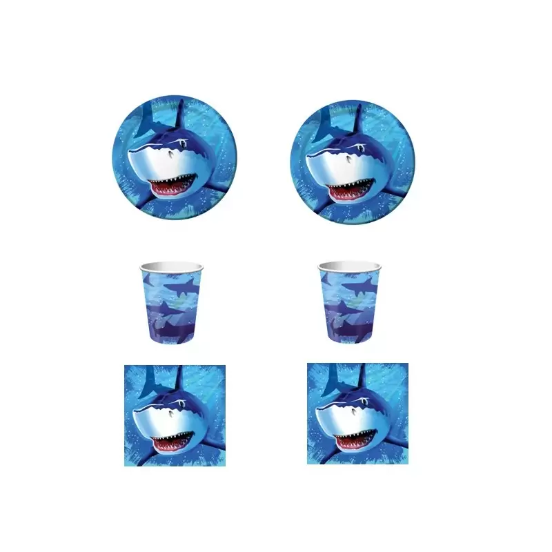 KIT N 2 COORDINATO TAVOLA SQUALI SHARK SPLASH COMPLEANNO ADULTO BAMBINO