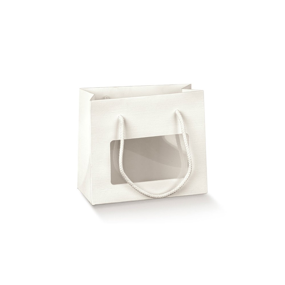 Mini shopper bianca con finestra e cordino 160 x 80 x 140 mm 12631