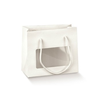 Mini shopper bianca con finestra e cordino 160 x 80 x 140 mm 12631