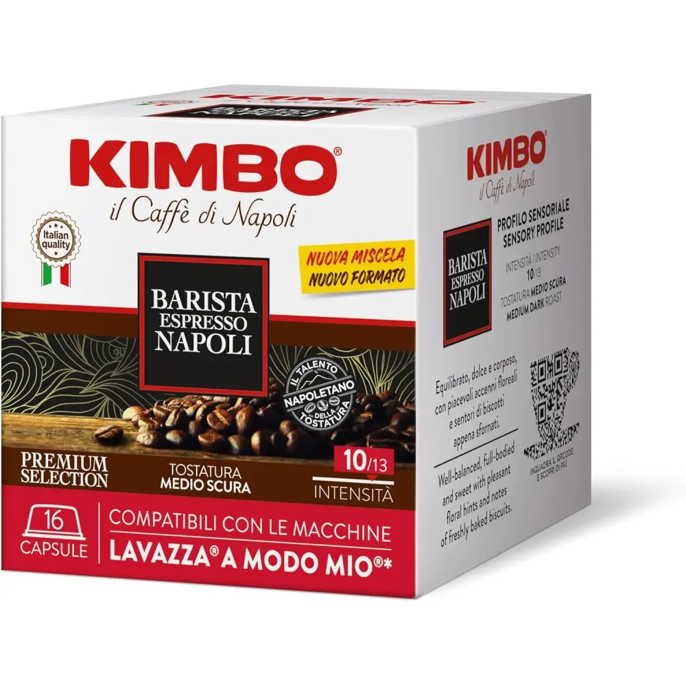 Kimbo Capsule Compatibili Lavazza A Modo Mio - 128 Capsule - Barista Espresso Napoli - 8 Confezioni da 16 Capsule