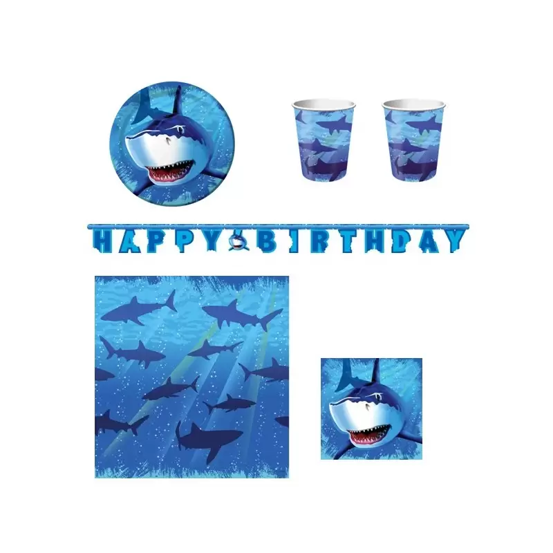  KIT N 13 COORDINATO COMPLEANNO SQUALI SHARK SPLASH SQUALO BAMBINI ADULTI