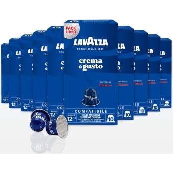 Lavazza, Crema e Gusto Classico, 100 Capsule in Alluminio Compatibili con Macchine Nespresso Original 10 Pack