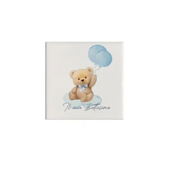 10 Mattonelle magneti Battesimo Personalizzabili teddy celeste