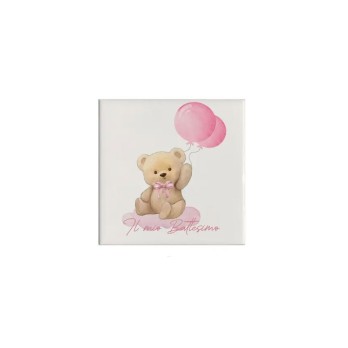 10 Mattonelle magneti Battesimo Personalizzabili teddy rosa