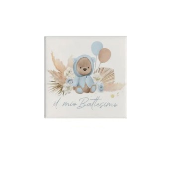 10 Mattonelle magneti Battesimo Personalizzabili orsetto pampas celeste