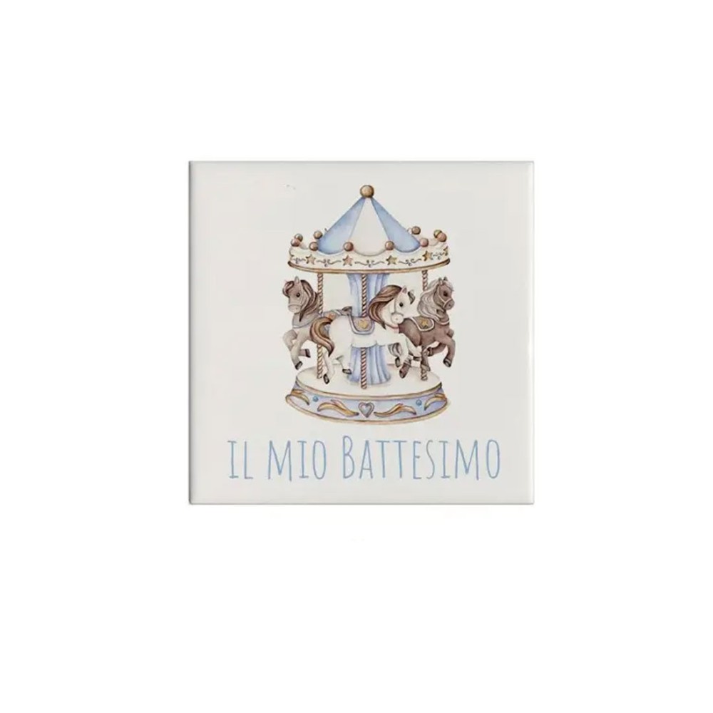 10 Mattonelle magneti Battesimo Personalizzabili giostra carousel celeste