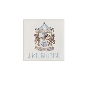 10 Mattonelle magneti Battesimo Personalizzabili giostra carousel celeste