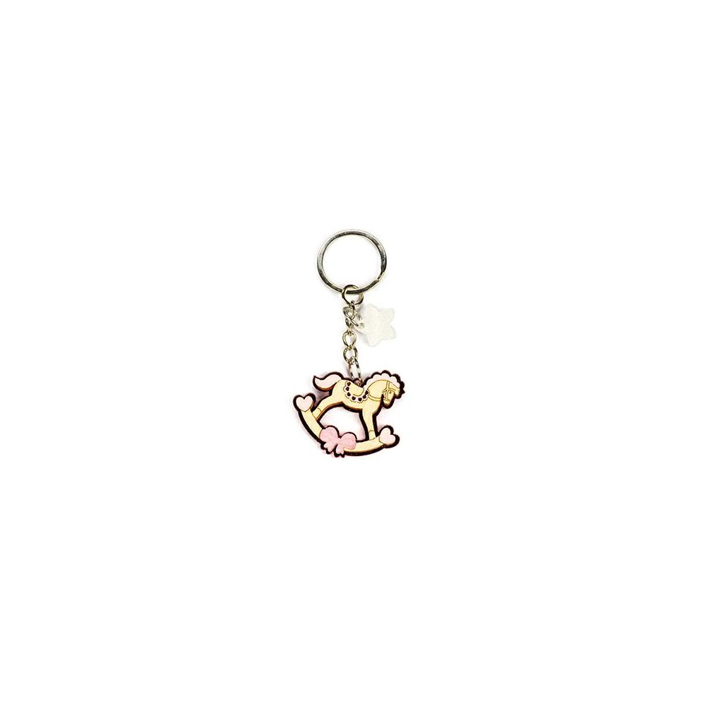 Portachiavi cavalluccio in plexiglass e legno 3 x 3 cm rosa A3027 03