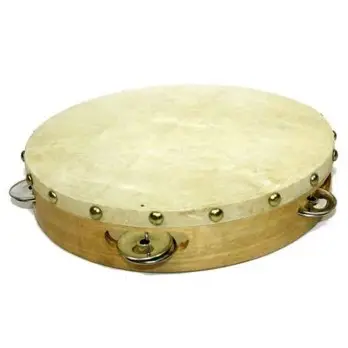 Tamburello piccolo in legno e metallo 12 cm dia h 4 cm 636664