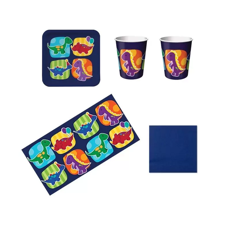 KIT N 3 COORDINATO COMPLEANNO LITTLE DINO SET TAVOLA BAMBINO DINOSAURI 