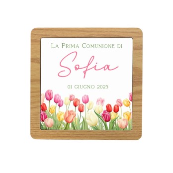 Sottopentola legno con mattonella in ceramica Tulipani personalizzabile