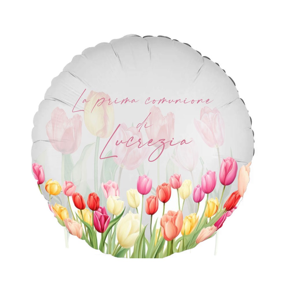 Palloncino foil personalizzabile Prima Comunione Tulipani