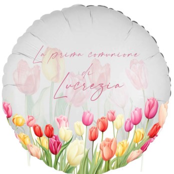 Palloncino foil personalizzabile Prima Comunione Tulipani
