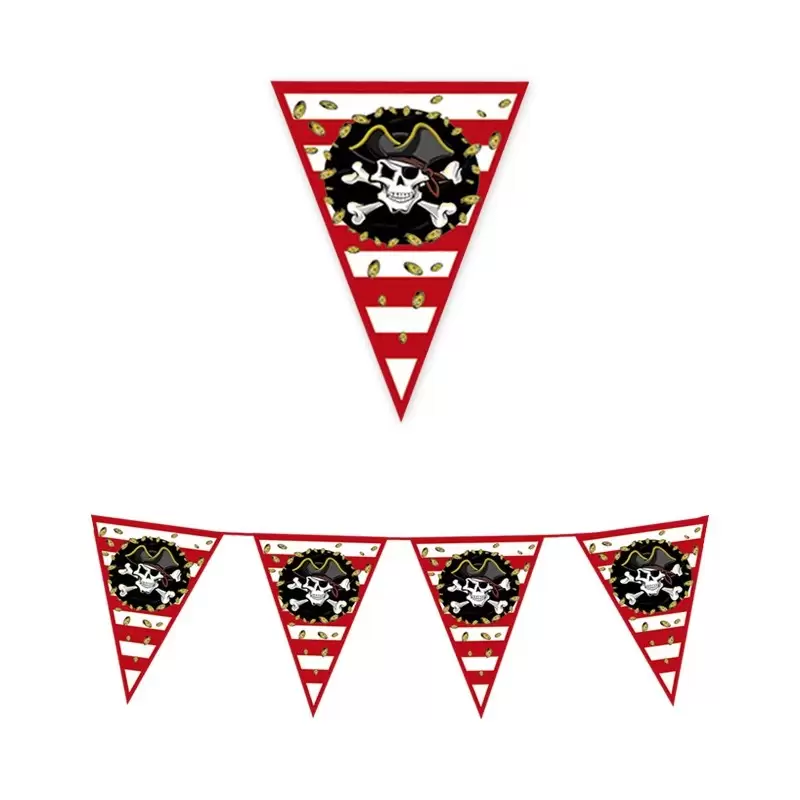 FESTONE BANDIERINE PIRATI 61755 6MT TESCHIO ADDOBBI FESTA A TEMA PARTY BAMBINO