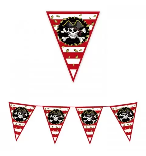FESTONE BANDIERINE PIRATI 61755 6MT TESCHIO ADDOBBI FESTA A TEMA PARTY BAMBINO