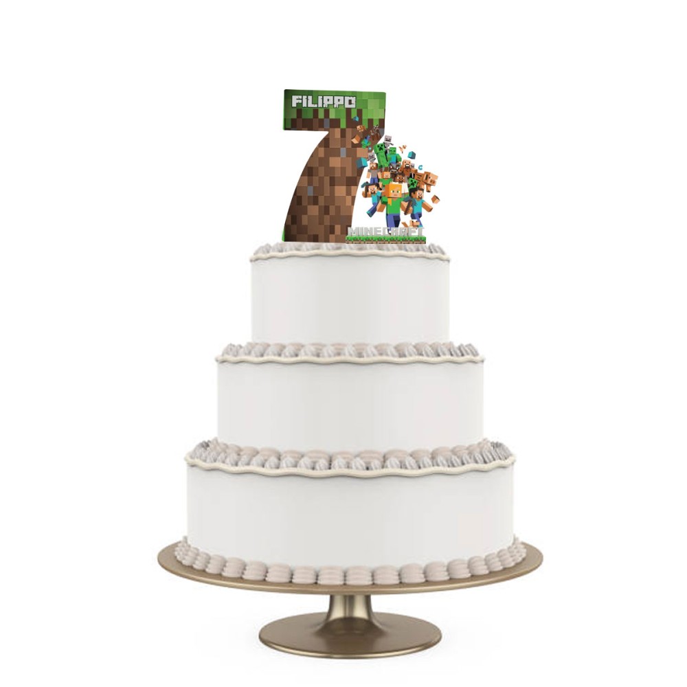 Topper Torta polistirolo Minecraft Sagomato Personalizzabile 15 cm