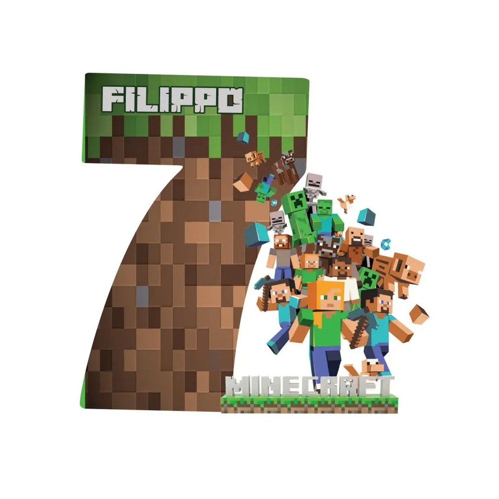 Topper Torta polistirolo Minecraft Sagomato Personalizzabile 15 cm