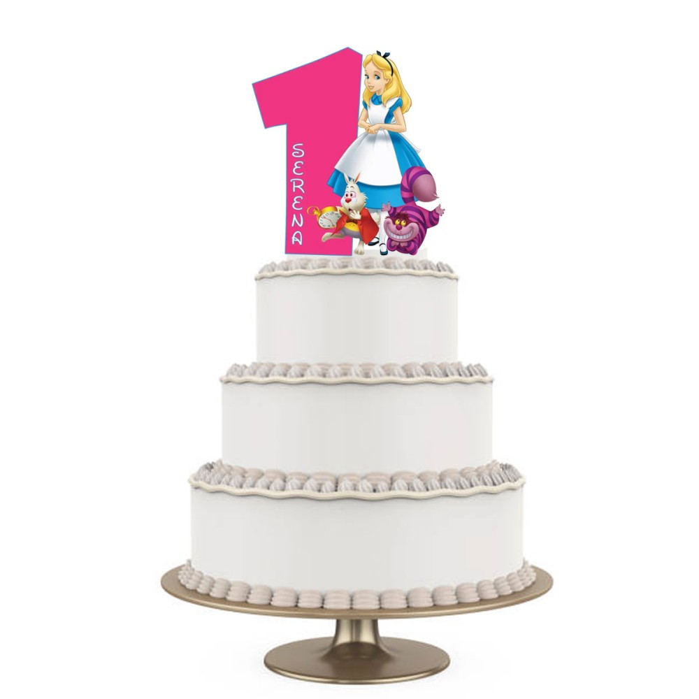Topper Torta polistirolo Alice Sagomato Personalizzabile 15 cm