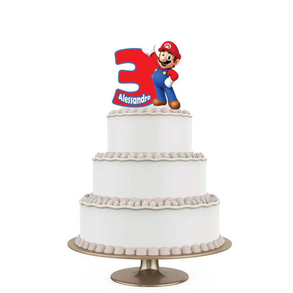 Topper Torta polistirolo Super Mario Sagomato Personalizzabile 15 cm